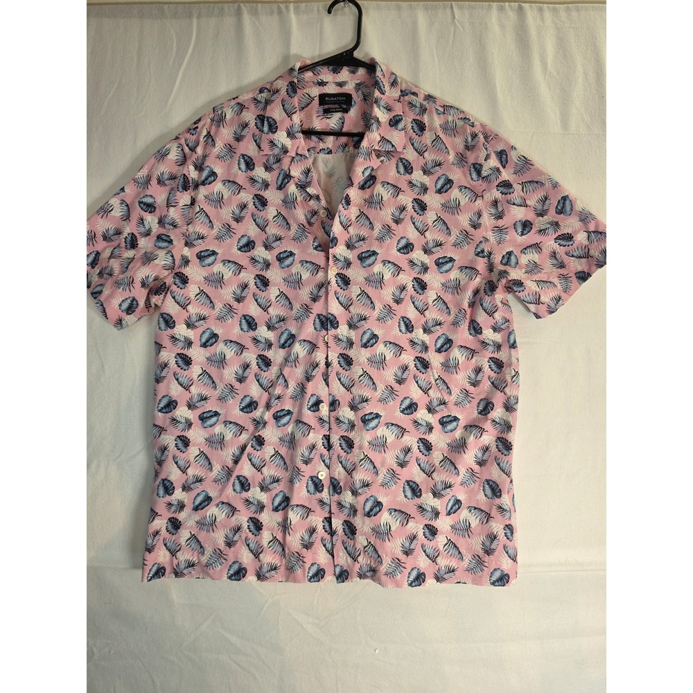 Bugatchi OoohCotton Tech Pink Leaf Print 8 Way Stretch Shirt XL BF9320S71 Men